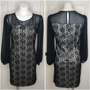 Sweet Storm floral lace eyelet sheath long sleeve dress sz L